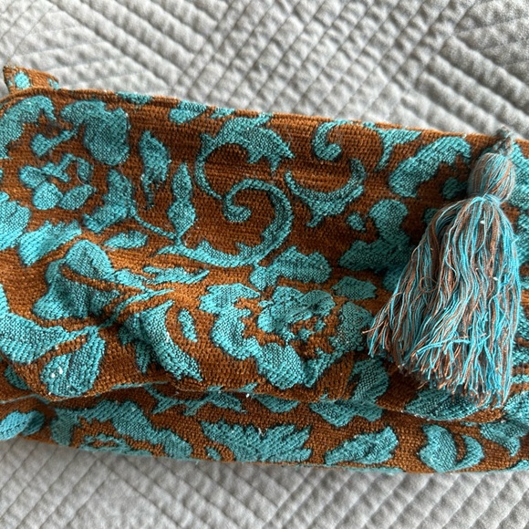Y2K Boho Zara Woven Velvet Clutch Handbag with Tassel Pull🤎🩵 - Picture 6 of 7